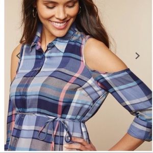 Motherhood Maternity Cold Shoulder Flannel Top
